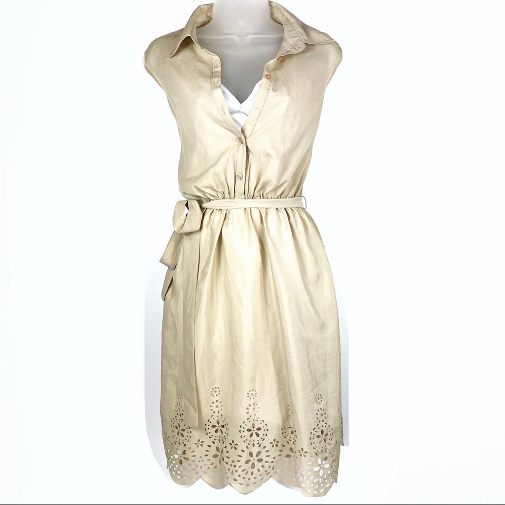 Floral hem tan cut out flared dress large